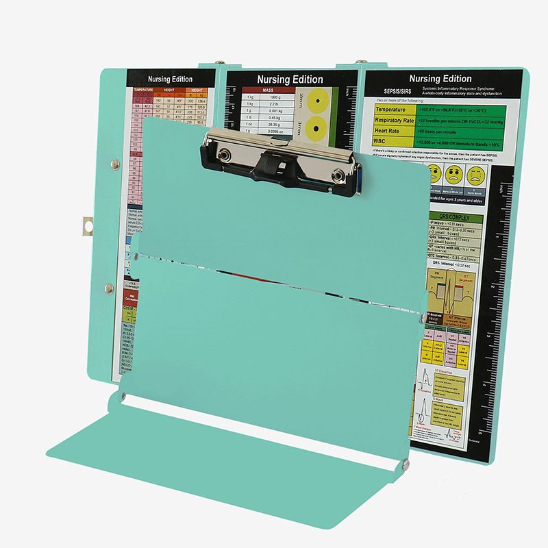 Green Waterproof Aluminum Tri-Fold Nursing Clipboard with Pen Slot - Lightweight Pocket-Sized A4 Document Holder & 180Â° Flat Writing Pad