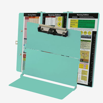 Green Waterproof Aluminum Tri-Fold Nursing Clipboard with Pen Slot - Lightweight Pocket-Sized A4 Document Holder & 180Â° Flat Writing Pad