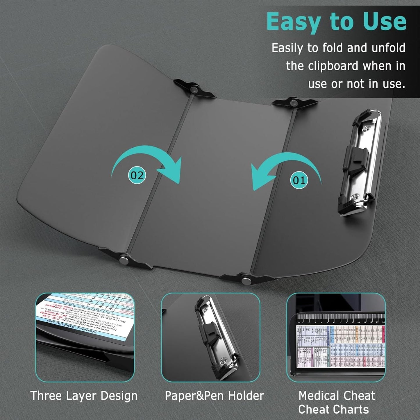 Green Waterproof Aluminum Tri-Fold Nursing Clipboard with Pen Slot - Lightweight Pocket-Sized A4 Document Holder & 180Â° Flat Writing Pad