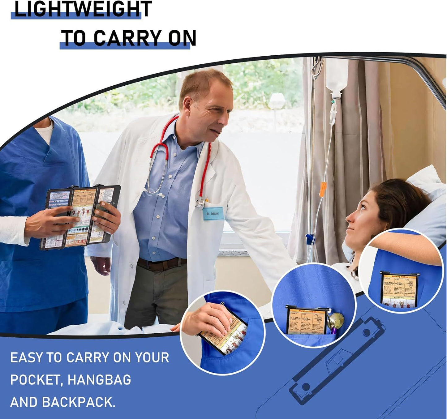 Blue Waterproof Aluminum Tri-Fold Nursing Clipboard with Pen Slot - Lightweight Pocket-Sized A4 Document Holder & 180Â° Flat Writing Pad