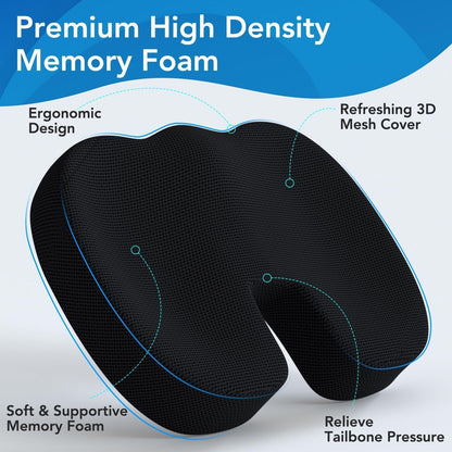 Ergonomic Memory Foam Seat Cushion & Lumbar Support Set - Breathable Mesh Orthopedic Relief Combo for Office & Car