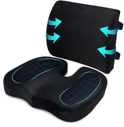 Ergonomic Memory Foam Seat Cushion & Lumbar Support Set - Soft Crystal Velvet Orthopedic Relief Combo for Office & Car