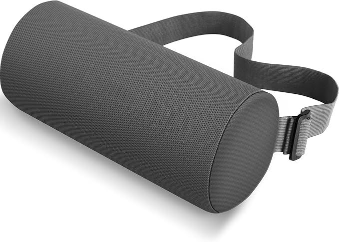 Grey Portable McKenzie Method Ergonomic Lumbar Support Roll - Adjustable Memory Foam Cylinder Pillow with Breathable Cover