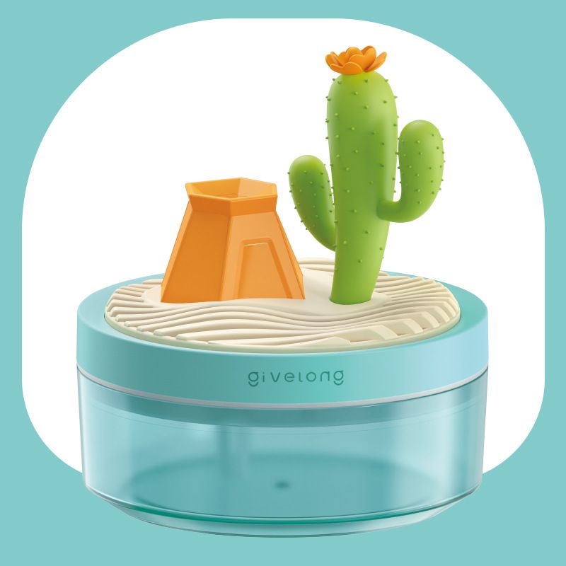 Cactus Green USB Portable Bionic Landscape Humidifier and Creative Potted Plant Air Diffuser - 7-Color Night Light & 2-Mode Mist Timer