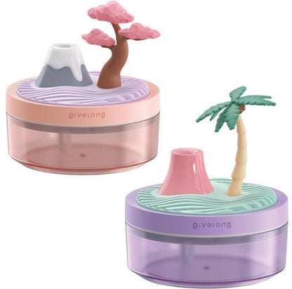 Coconut Tree & Cherry Blossom USB Portable Bionic Landscape Humidifier and Creative Potted Plant Air Diffuser - 7-Color Night Light & 2-Mode Mist Timer