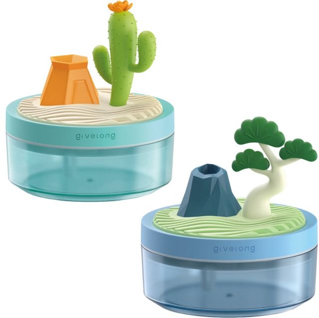 Cactus & Pine Tree USB Portable Bionic Landscape Humidifier and Creative Potted Plant Air Diffuser - 7-Color Night Light & 2-Mode Mist Timer