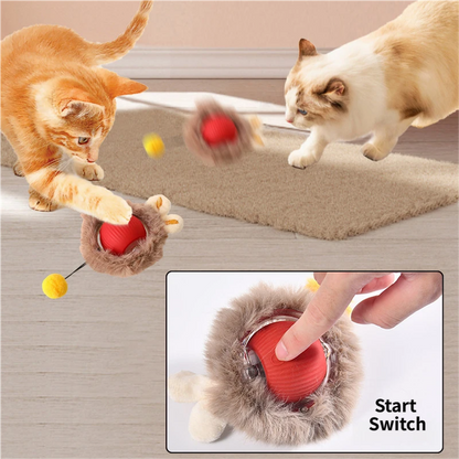 Interactive Hunting Hidden Prey Cat Toy Set - Red Plush Automatic Moving Ball & 72CM Large Crinkle Hunting Cover - Smart Obstacle Avoidance, USB Rechargeable