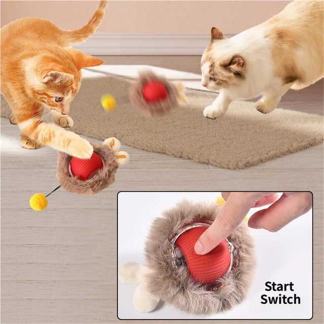 Interactive Hunting Hidden Prey Cat Toy Set - Grey Plush Automatic Moving Ball & 72CM Large Crinkle Hunting Cover - Smart Obstacle Avoidance, USB Rechargeable
