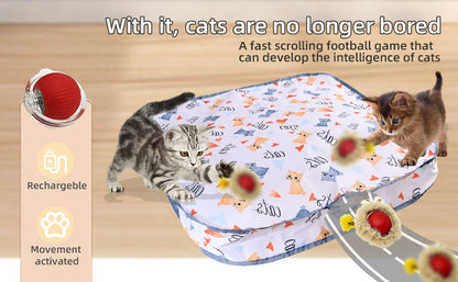 Interactive Hunting Hidden Prey Cat Toy Set - Grey Plush Automatic Moving Ball & 72CM Large Crinkle Hunting Cover - Smart Obstacle Avoidance, USB Rechargeable