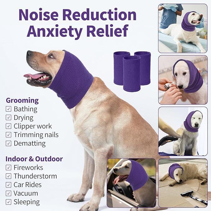 3-Pack Blue Instant Calming Dog Warm Hoods and Ear Covers (L Size) - Anxiety Relief Noise Reduction & Grooming Support, Breathable Full-Head Protection
