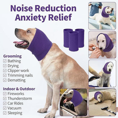 3-Pack Blue Instant Calming Dog Warm Hoods and Ear Covers (L Size) - Anxiety Relief Noise Reduction & Grooming Support, Breathable Full-Head Protection