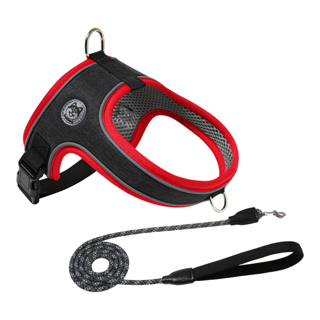 XS Size Black Waterproof Reflective Saddle-Style Dog Harness & 1.5M Leash Set - Breathable Anti-Choke Escape-Proof Step-In Walking Gear