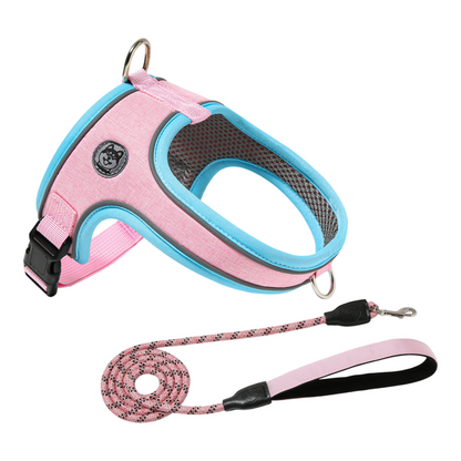 S Size Pink Waterproof Reflective Saddle-Style Dog Harness & 1.5M Leash Set - Breathable Anti-Choke Escape-Proof Step-In Walking Gear