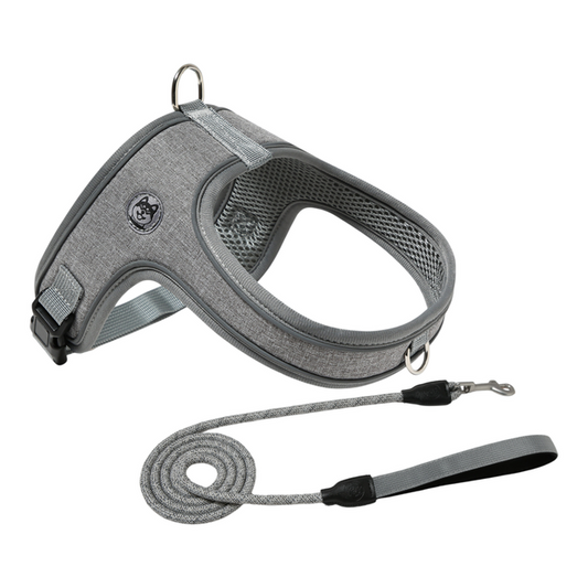 S Size Grey Waterproof Reflective Saddle-Style Dog Harness & 1.5M Leash Set - Breathable Anti-Choke Escape-Proof Step-In Walking Gear