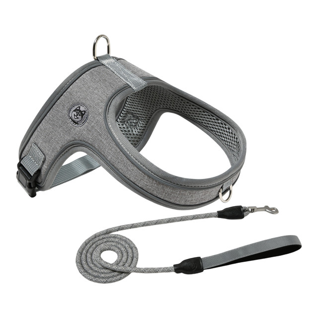 M Size Grey Waterproof Reflective Saddle-Style Dog Harness & 1.5M Leash Set - Breathable Anti-Choke Escape-Proof Step-In Walking Gear