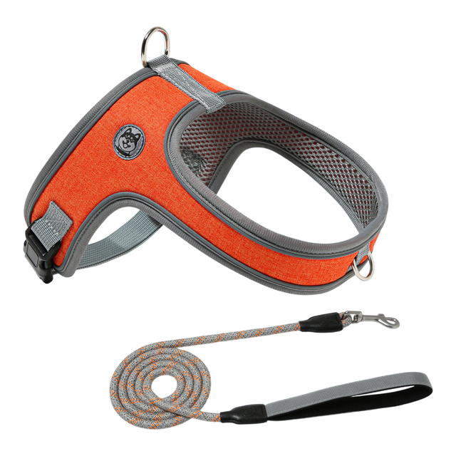 M Size Orange Waterproof Reflective Saddle-Style Dog Harness & 1.5M Leash Set - Breathable Anti-Choke Escape-Proof Step-In Walking Gear