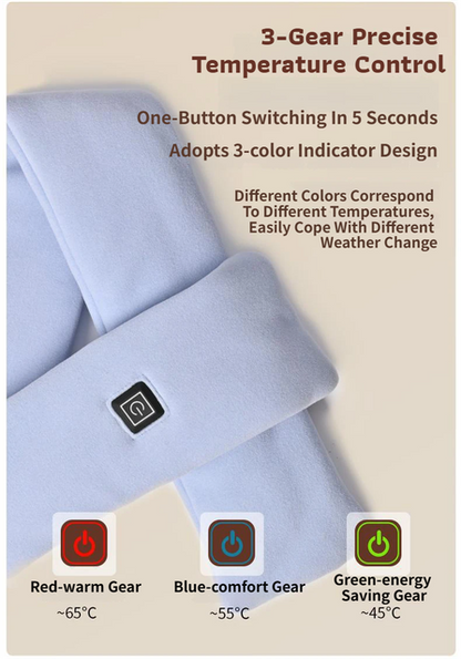 Grey USB Powered Graphene Rapid Heated Scarf - 80 x 10 CM Washable Winter Thermal Wrap with 3-Level Temp for Cervical Support & Pain Relief