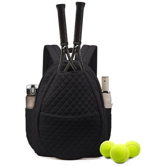 Black Large Tennis & Pickleball Quilted Backpack and Sports Travel Tote for Men and Women - Racket Compartment, 2 Side Pockets & Multi-Pocket Organization (32x17x44.5 CM)