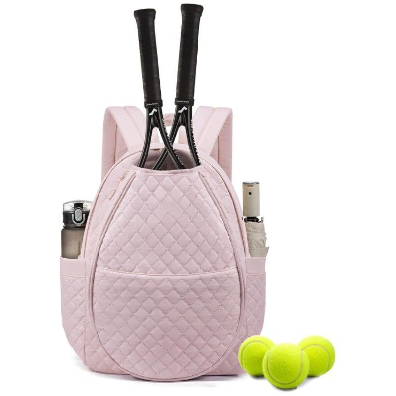 Pink Large Tennis & Pickleball Quilted Backpack and Sports Travel Tote for Men and Women - Racket Compartment, 2 Side Pockets & Multi-Pocket Organization (32x17x44.5 CM)