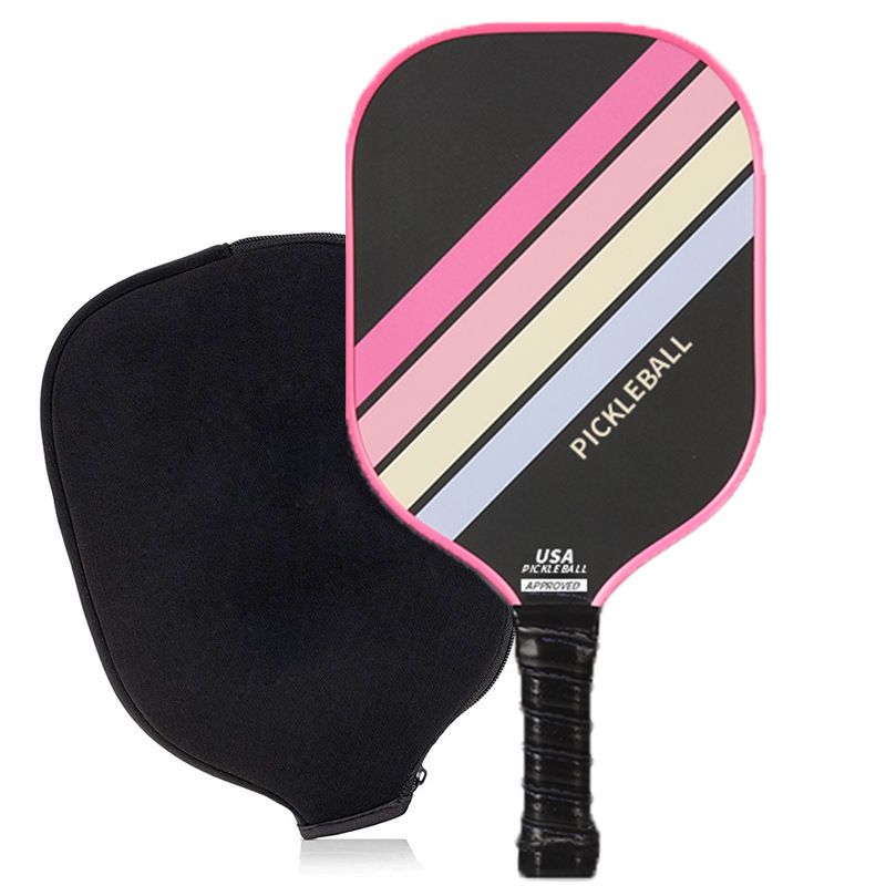 Pink Striped Fiberglass Pickleball Paddle with Neoprene Protective Cover - Shock Absorbing Honeycomb Core & Anti-Slip Grip - USAPA Standard Lightweight Sports Racket