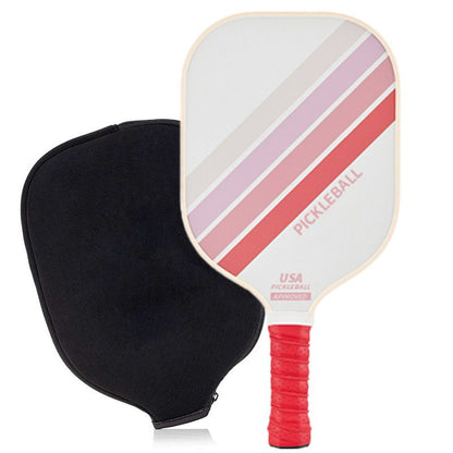 White Striped Fiberglass Pickleball Paddle with Neoprene Protective Cover - Shock Absorbing Honeycomb Core & Anti-Slip Grip - USAPA Standard Lightweight Sports Racket