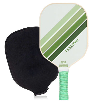 Green Striped Fiberglass Pickleball Paddle with Neoprene Protective Cover - Shock Absorbing Honeycomb Core & Anti-Slip Grip - USAPA Standard Lightweight Sports Racket