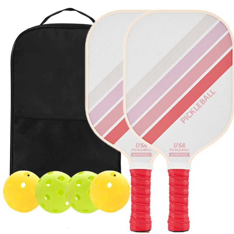 2PCS White Striped Fiberglass Pickleball Paddles & 4PCS Balls Set with Black Carry Bag - Shock Absorbing Honeycomb Core & Anti-Slip Grip - USAPA Standard Lightweight Sports Racket