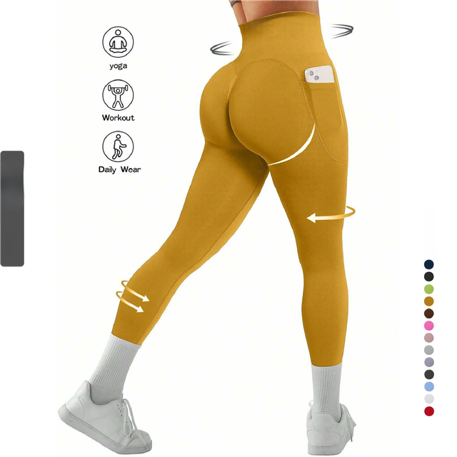 S Size Pink Breathable High-Waist Ruched Butt-Lift Yoga Leggings - Dual Pockets & No Front T - LineNaked-Feel Performance Tights for Gym, Running & Pilates