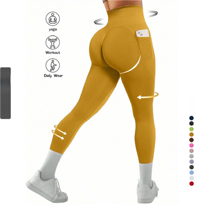 S Size Pink Breathable High-Waist Ruched Butt-Lift Yoga Leggings - Dual Pockets & No Front T - LineNaked-Feel Performance Tights for Gym, Running & Pilates