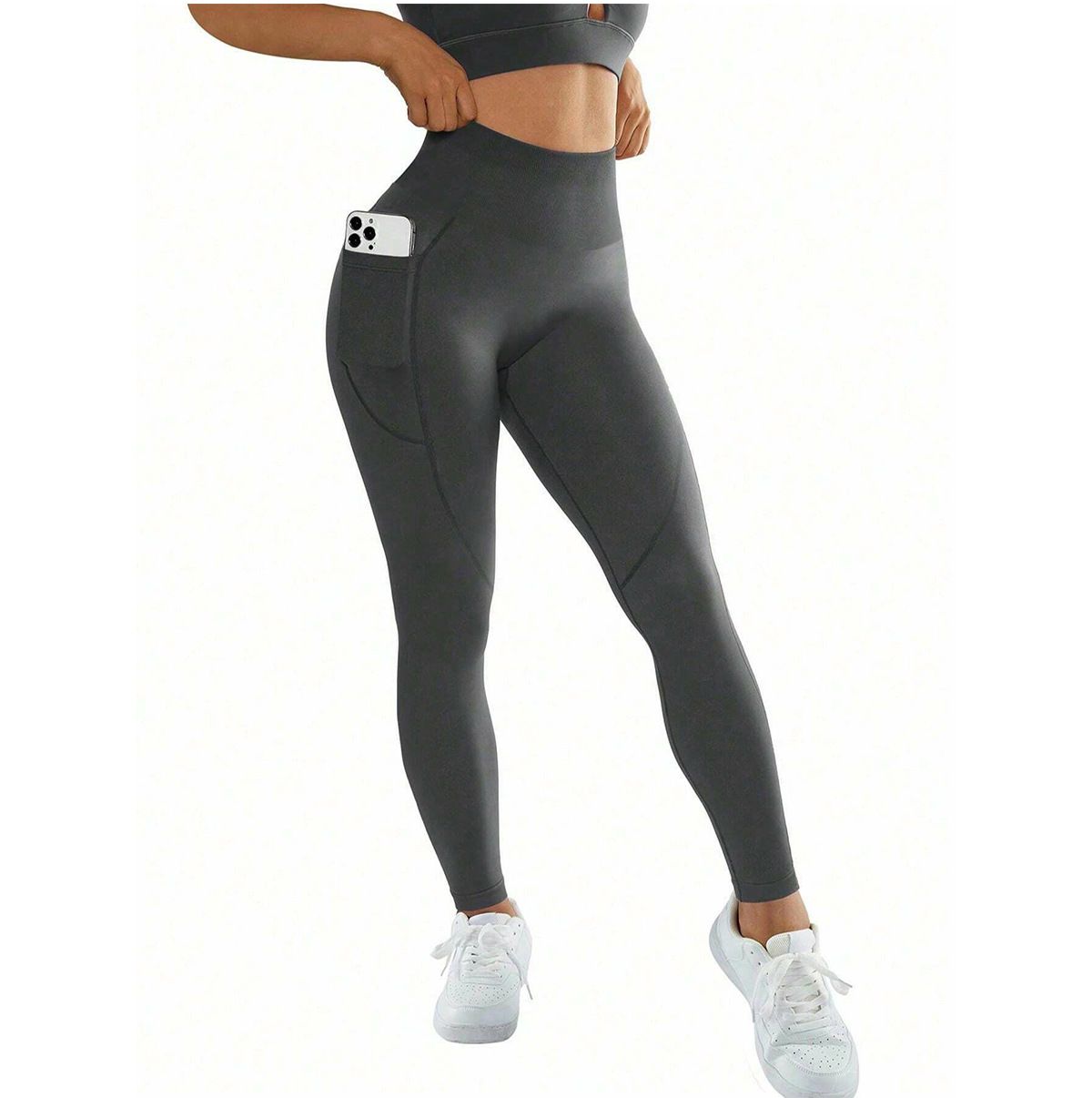 M Size Coffee Breathable High-Waist Ruched Butt-Lift Yoga Leggings - Dual Pockets & No Front T - LineNaked-Feel Performance Tights for Gym, Running & Pilates