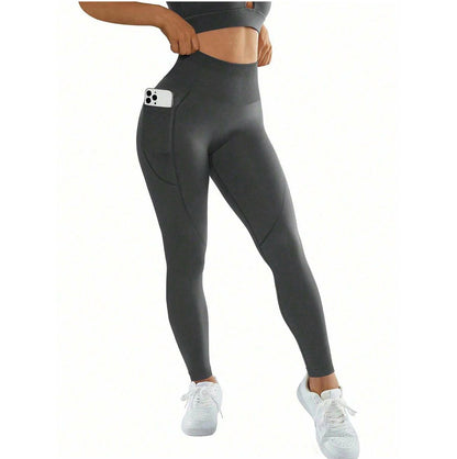 M Size Blue Breathable High-Waist Ruched Butt-Lift Yoga Leggings - Dual Pockets & No Front T - LineNaked-Feel Performance Tights for Gym, Running & Pilates