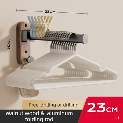 23CM Moisture Aluminum Folding Towel Rack Integrated Bottom Hook - 90Â° Folding Black Walnut Grain Wall-Mounted Drying Rod and Organize