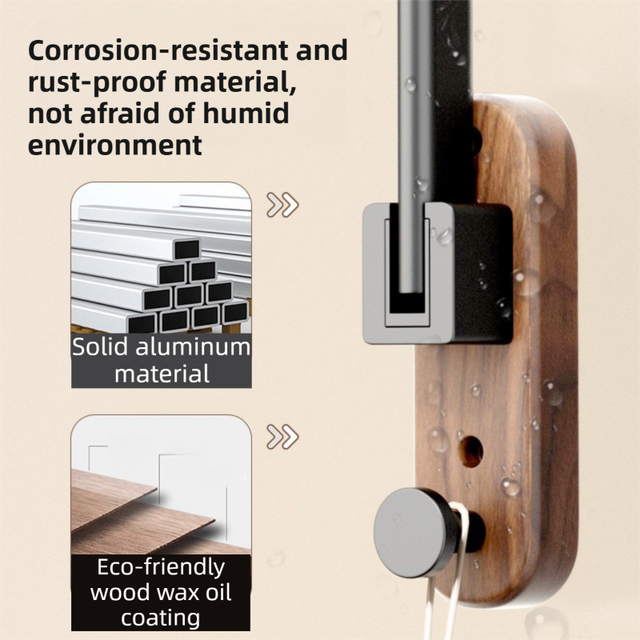23CM Moisture Aluminum Folding Towel Rack Integrated Bottom Hook - 90Â° Folding Black Walnut Grain Wall-Mounted Drying Rod and Organize