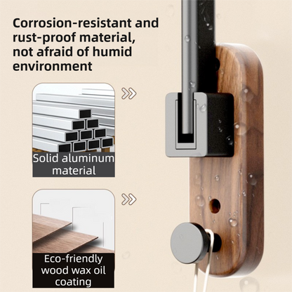 23CM Moisture Aluminum Folding Towel Rack Integrated Bottom Hook - 90Â° Folding Black Walnut Grain Wall-Mounted Drying Rod and Organize