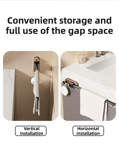 23CM Moisture Aluminum Folding Towel Rack Integrated Bottom Hook - 90Â° Folding Black Walnut Grain Wall-Mounted Drying Rod and Organize