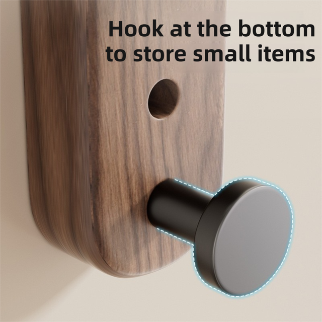 33CM Moisture Aluminum Folding Towel Rack Integrated Bottom Hook - 90Â° Folding Black Walnut Grain Wall-Mounted Drying Rod and Organize