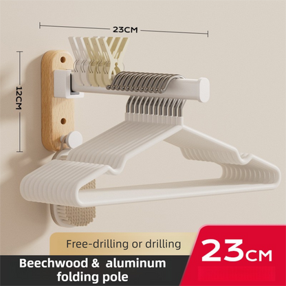 23CM Moisture Aluminum Folding Towel Rack Integrated Bottom Hook - 90Â° Folding White Beechwood Grain Wall-Mounted Drying Rod and Organize