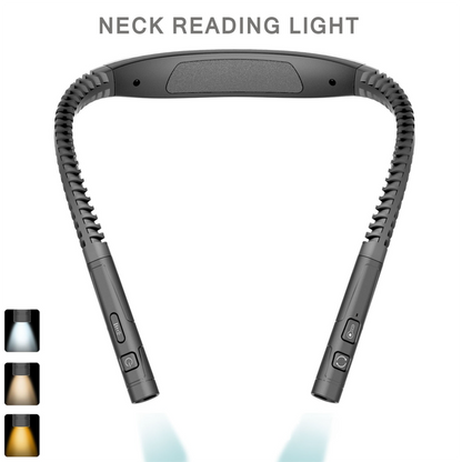 Black LED Rechargeable Ergonomic Neck Reading & Running Light - Timer, 3 Color & 5 Brightness - Eye-Caring Hands-Free Flexible Book Light