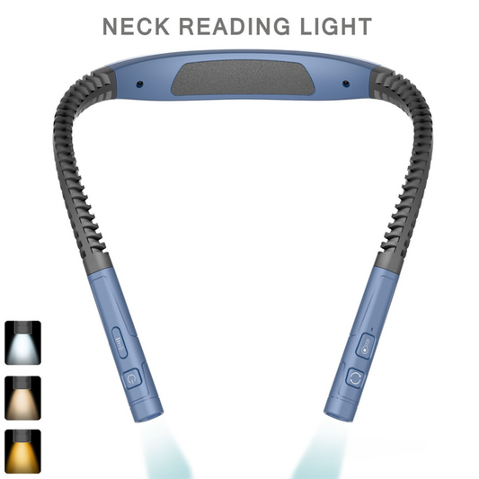 Dark Blue LED Rechargeable Ergonomic Neck Reading & Running Light - Timer, 3 Color & 5 Brightness - Eye-Caring Hands-Free Flexible Book Light
