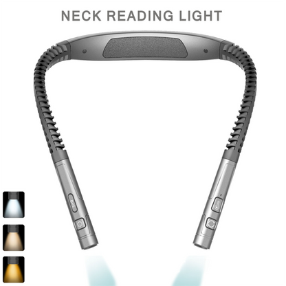 Silver and Grey LED Rechargeable Ergonomic Neck Reading & Running Light - Timer, 3 Color & 5 Brightness - Eye-Caring Hands-Free Flexible Book Light