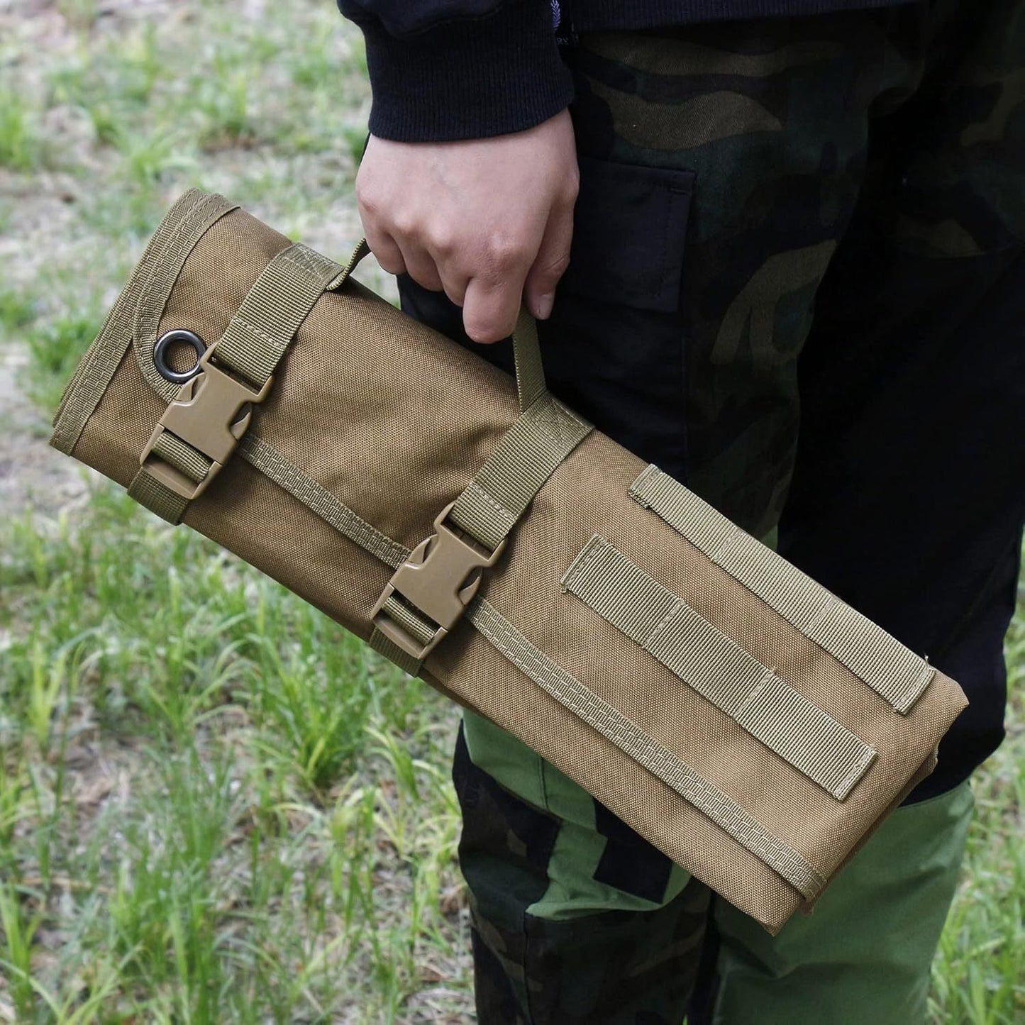 200x75CM Green Outdoor Tactical Roll-Up Shooting Mat - MOLLE Webbing & Stake Down Eyelets - Portable Waterproof Ground Pad for Field Training, Camping & Picnic