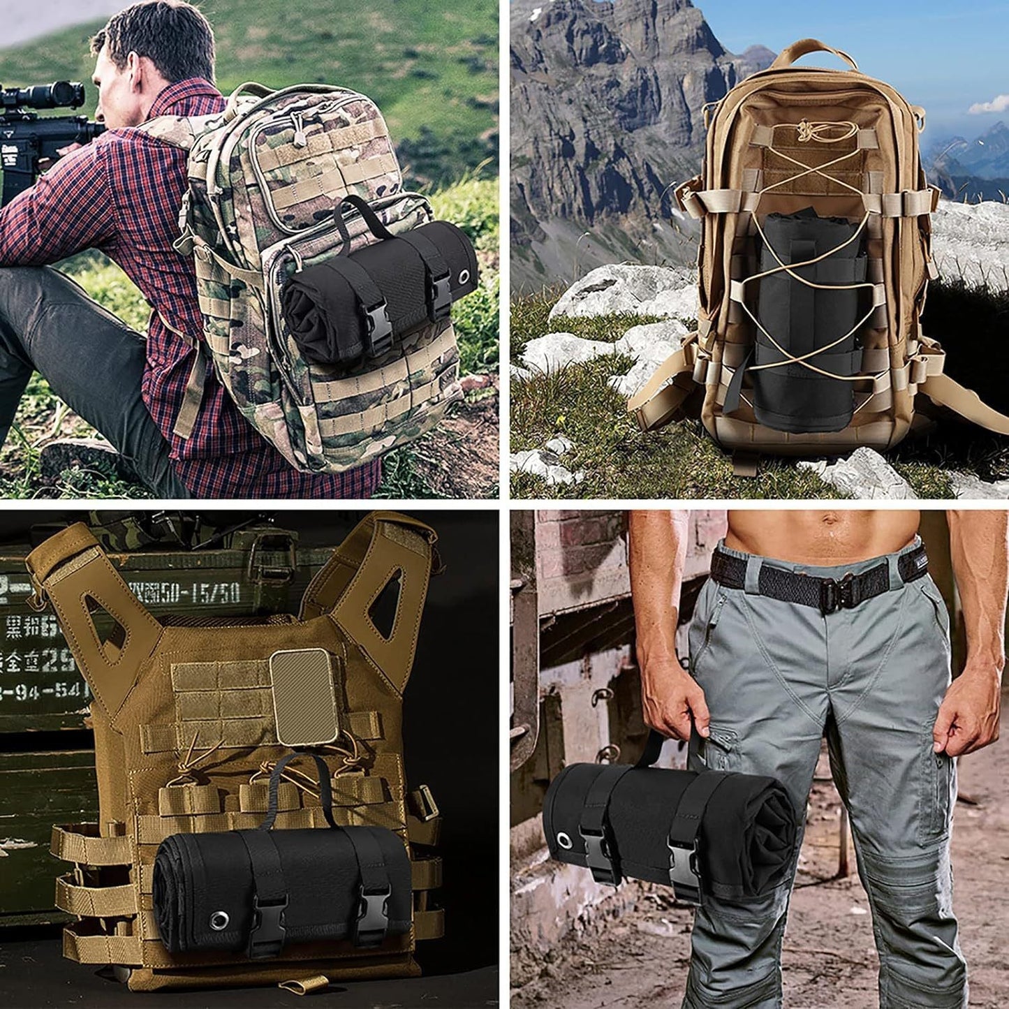 200x75CM Camouflage Outdoor Tactical Roll-Up Shooting Mat - MOLLE Webbing & Stake Down Eyelets - Portable Waterproof Ground Pad for Field Training, Camping & Picnic