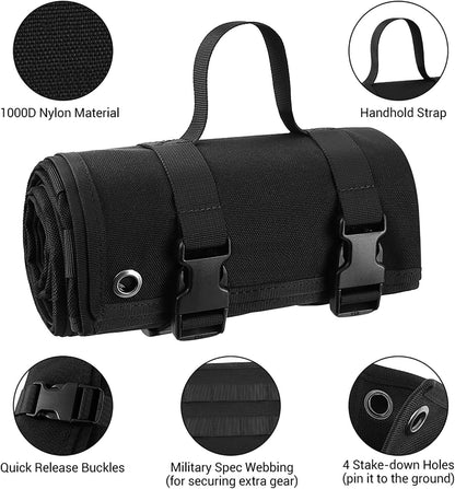 200x75CM Black Outdoor Tactical Roll-Up Shooting Mat - MOLLE Webbing & Stake Down Eyelets - Portable Waterproof Ground Pad for Field Training, Camping & Picnic