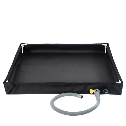 80x80x10CM Black Portable Outdoor Shower Tray & Versatile Collapsible Water Basin - Reinforced Support and Drainage System- Leak-proof Oxford Large Base for Camping, Beach & Garden