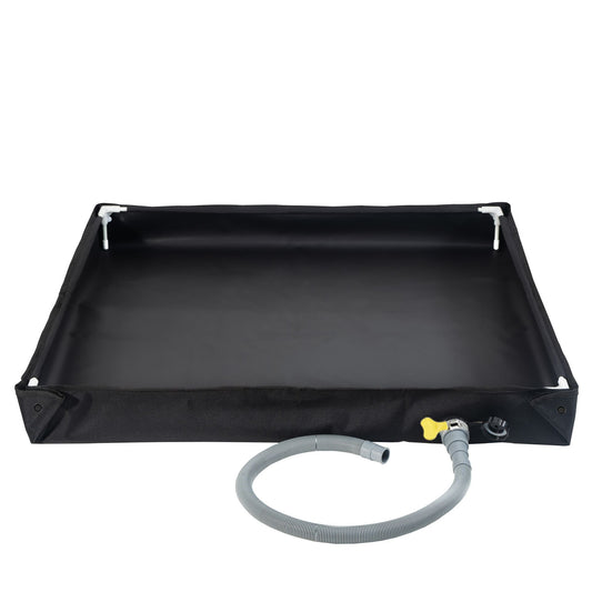 80x80x10CM Black Portable Outdoor Shower Tray & Versatile Collapsible Water Basin - Reinforced Support and Drainage System- Leak-proof Oxford Large Base for Camping, Beach & Garden