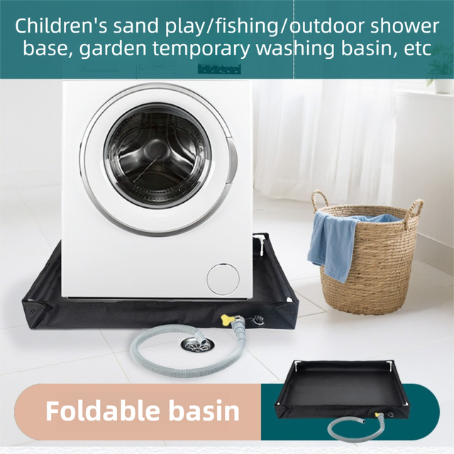 80x80x10CM Black Portable Outdoor Shower Tray & Versatile Collapsible Water Basin - Reinforced Support and Drainage System- Leak-proof Oxford Large Base for Camping, Beach & Garden