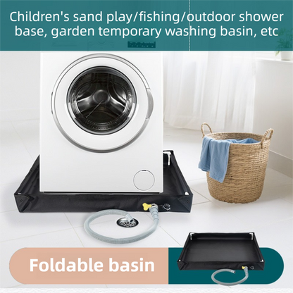 80x80x10CM Black Portable Outdoor Shower Tray & Versatile Collapsible Water Basin - Reinforced Support and Drainage System- Leak-proof Oxford Large Base for Camping, Beach & Garden