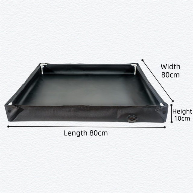 80x80x10CM Black Portable Outdoor Shower Tray & Versatile Collapsible Water Basin - Reinforced Support and Drainage System- Leak-proof Oxford Large Base for Camping, Beach & Garden