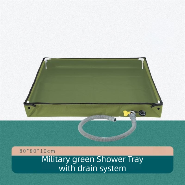 80x80x10CM Green Portable Outdoor Shower Tray & Versatile Collapsible Water Basin - Reinforced Support and Drainage System- Leak-proof Oxford Large Base for Camping, Beach & Garden
