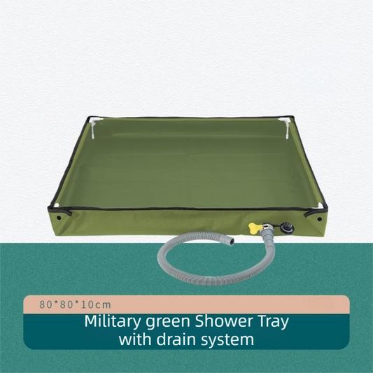 80x80x10CM Green Portable Outdoor Shower Tray & Versatile Collapsible Water Basin - Reinforced Support and Drainage System- Leak-proof Oxford Large Base for Camping, Beach & Garden